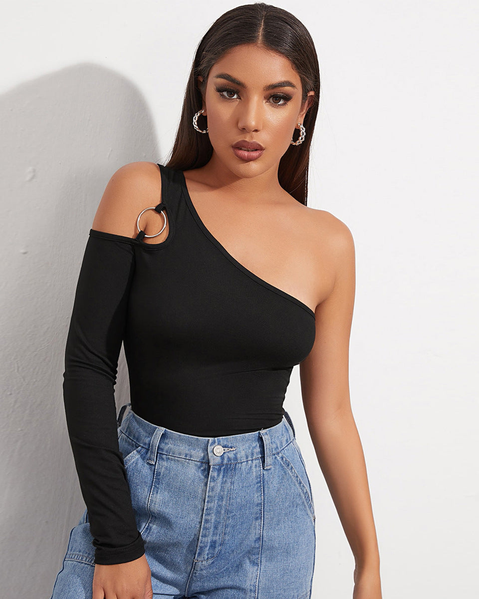 Irregular Off-Shoulder Sexy Long-Sleeved Hollow Single-Sleeved Top