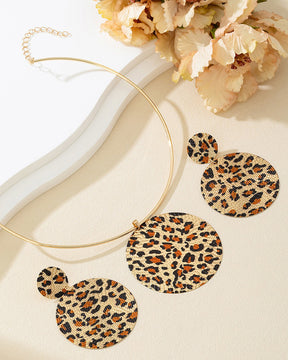 Leopard Print Necklace and Earrings Set