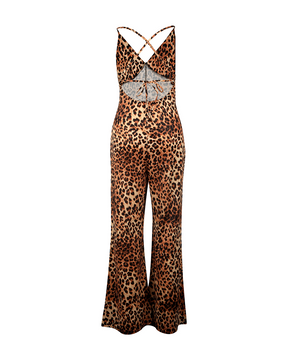 Leopard-Print Bare-Back Jumpsuits