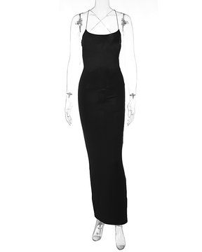 Backless Slim Fit Slit Suspender Dress