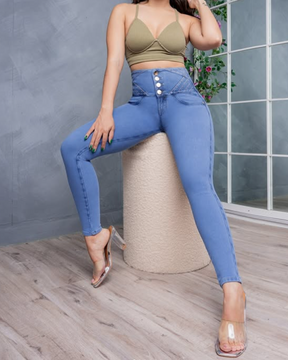 High-Waisted Elastic Slim Jeans (pre-sale)