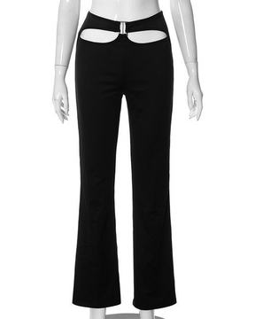 Hollow-Out High-Waist Slim Trousers