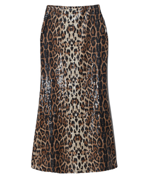 Leopard-Print Sequin Panelled Skirt