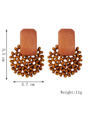 Pendientes de cuentas de madera geométricas tejidas a mano de estilo bohemio 