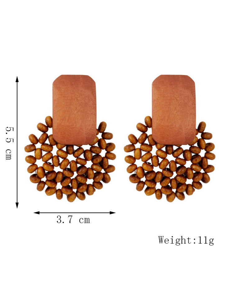 Böhmische handgewebte geometrische Holzperlen-Ohrringe 