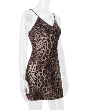 Leopard V-Neck Sexy Halter Dress