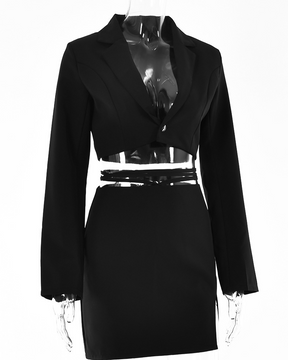 Temperament Tie-Up Open Waist Skirt Suit