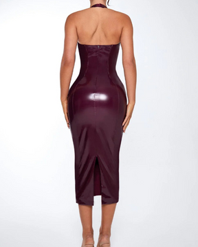 Leather Slim-Fitting Hip-Wrapping Dress