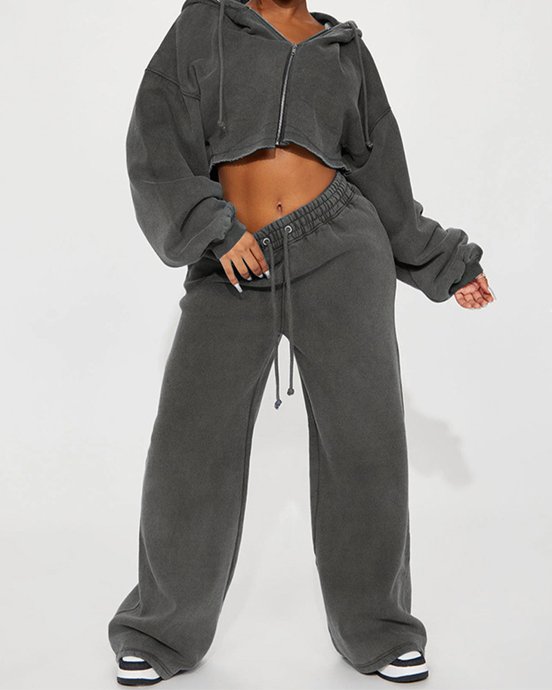 Casual Hooded Hoodies Wide Legs Loose Trousers Suit