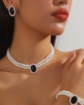 Double-Layer Imitation Pearl 3 Piece Jewelry Set