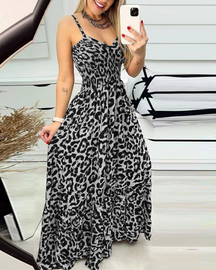 Leopard Print V-neck Dress