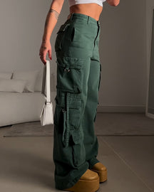 Pantalones cargo casuales holgados con múltiples bolsillos