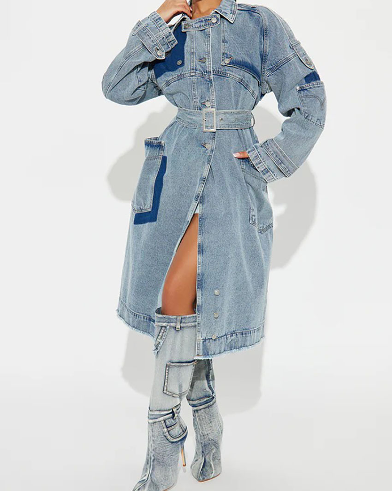 Long Loose Denim Trench Coat