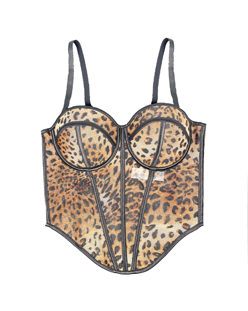 Leopard Print Panelled Bra Suspenders