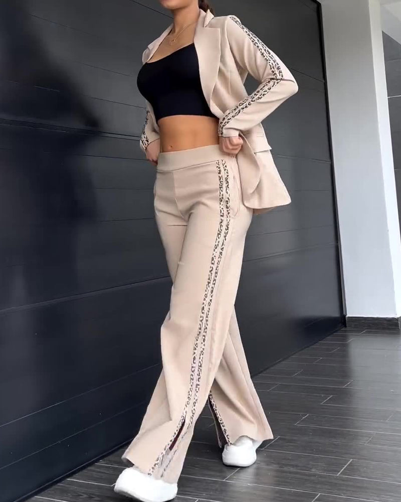 Slit Wide-Leg Pants Sports Style Two-Piece Suit