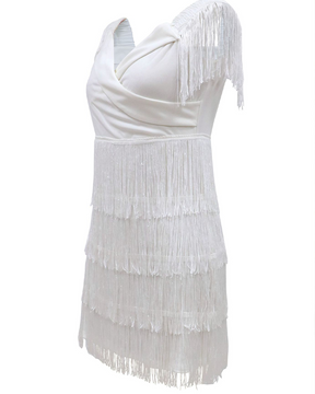 One Shoulder Fringed Slim Fit Dress