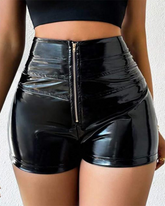 Elastische PU-Shorts mit hoher Taille