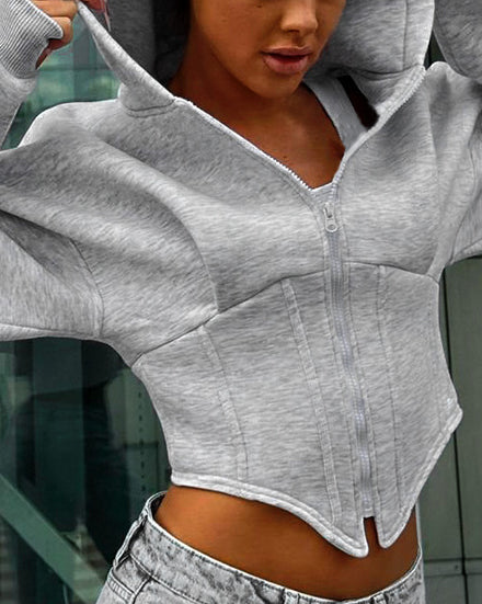 Long Sleeve Fleece Zipper Cardigan Hooded Casual Sweatshirt