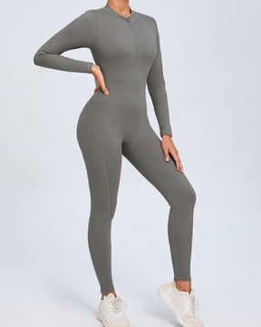 Zippered Long Sleeve Butt Lift Yoga Jumpsuit