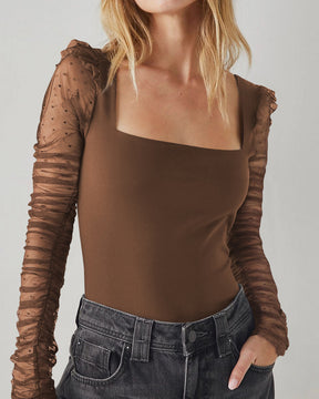 Lace Patchwork Square Neck Hollow Top