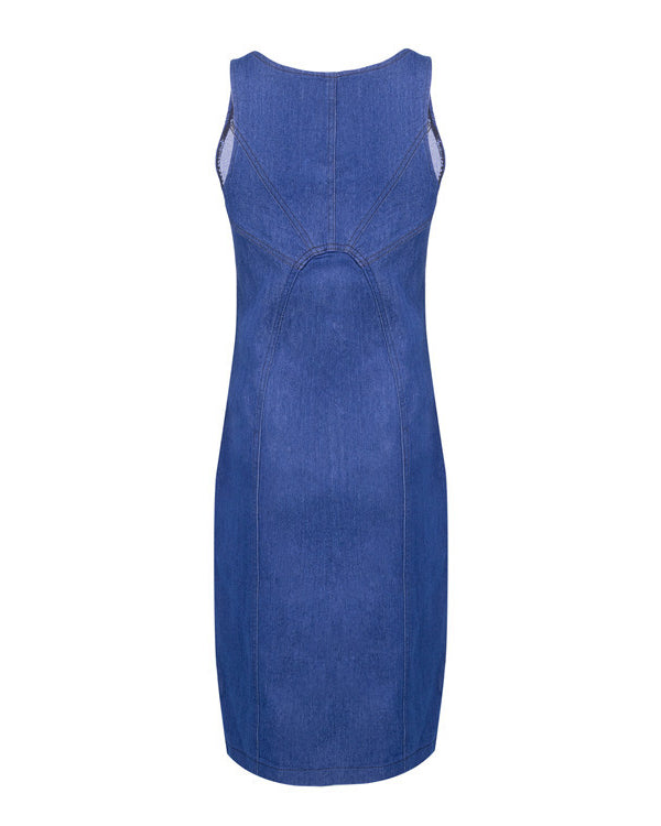 Zippered Sleeveless Denim Slim Fit Dress