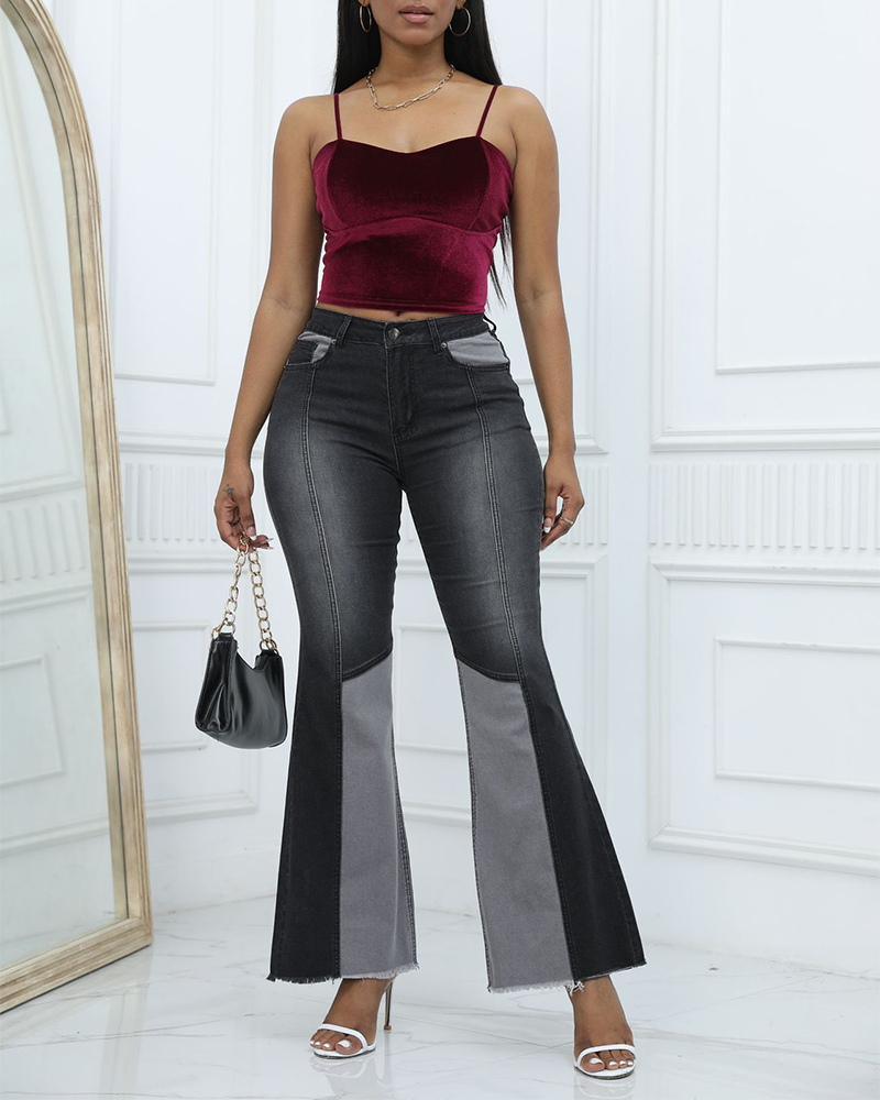 Color-Blocked High-Rise Fared Jeans