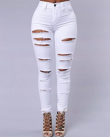 High-Waisted Ripped Jeans