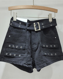 Lockere Retro-Stretch-Jeansshorts mit hoher Taille