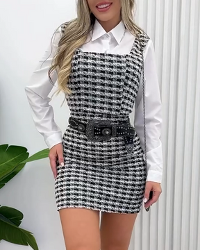 Versatile shirt Check Pattern Strappy Skirt Set (Pre-Sale)