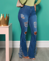 Slim-Fit Ripped Fringed Jeans