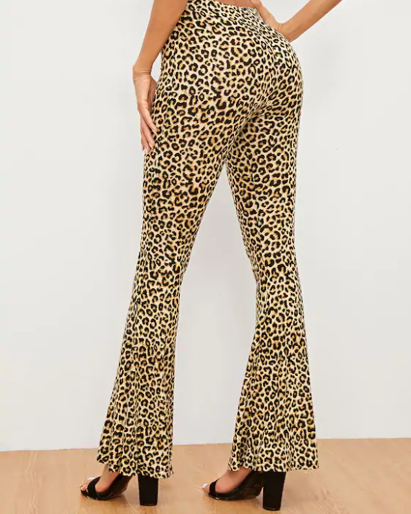 Leopard-Print Flared High-Waist Flared Pants