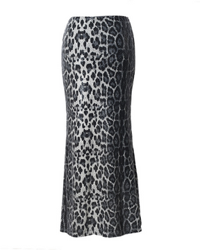 Leopard-Print Sequin Panelled Skirt