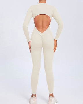 Zippered Long Sleeve Butt Lift Yoga Jumpsuit