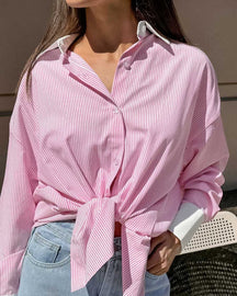 Contrast Striped Loose Casual Shirt