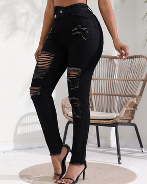 High-Rise Ripped Slim-Fit Jeans