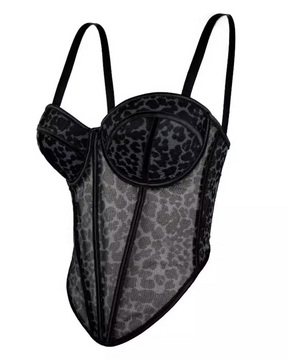 Leopard Print Panelled Bra Suspenders