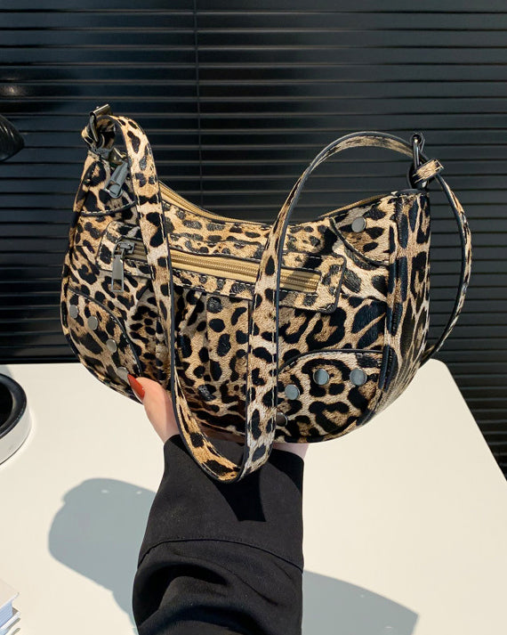 Vintage Leopard Print Shoulder Bag Handbag