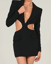 Colorblock Lapel Backless Blazer Dress