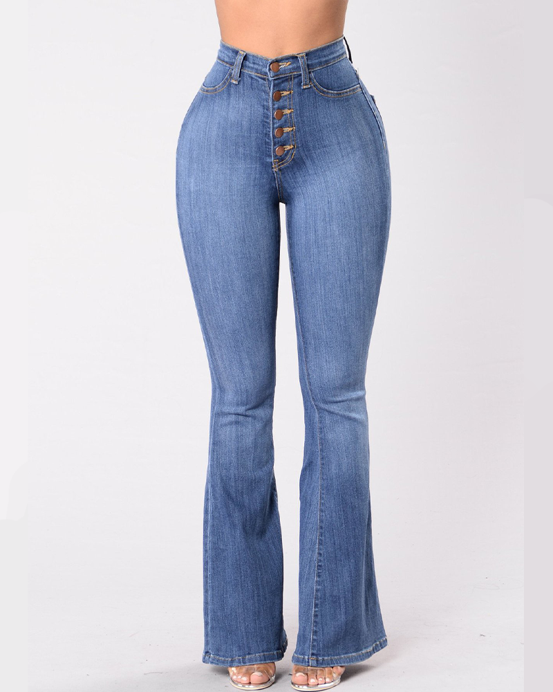 Slim Fit High Waisted Butt Lifting Denim Bell Bottoms