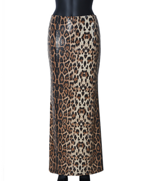 Leopard-Print Sequin Panelled Skirt