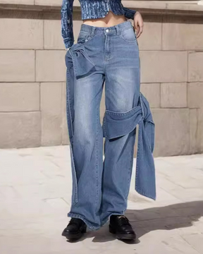 Patchwork Bow Baggy Jeans