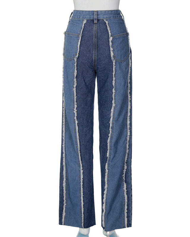 High Waist Casual Straight Denim Trousers