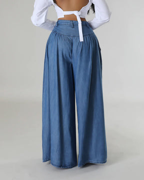 High Waist Wide Leg Denim Women Pants Casual Floor Loose Spring Skirt Trousers