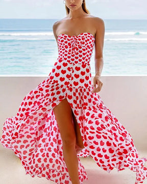 Sling Lace Up Printed One Piece Swimsuit And Beach Skirt