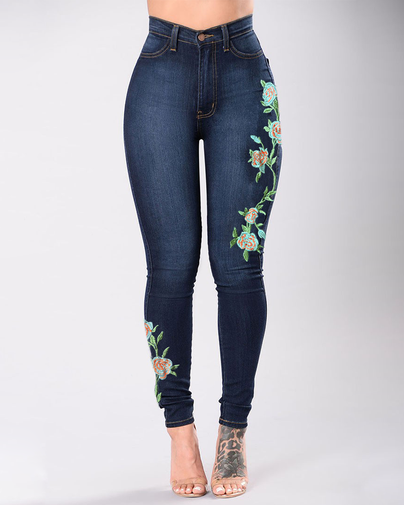 Bestickte elastische Jeans