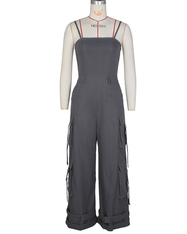 Cargohose Lockerer Jumpsuit mit weitem Bein und Hosenträgern