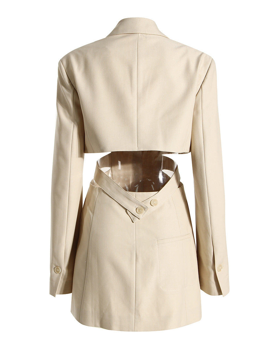 Hollow Waist Buttoned Blazer Dress