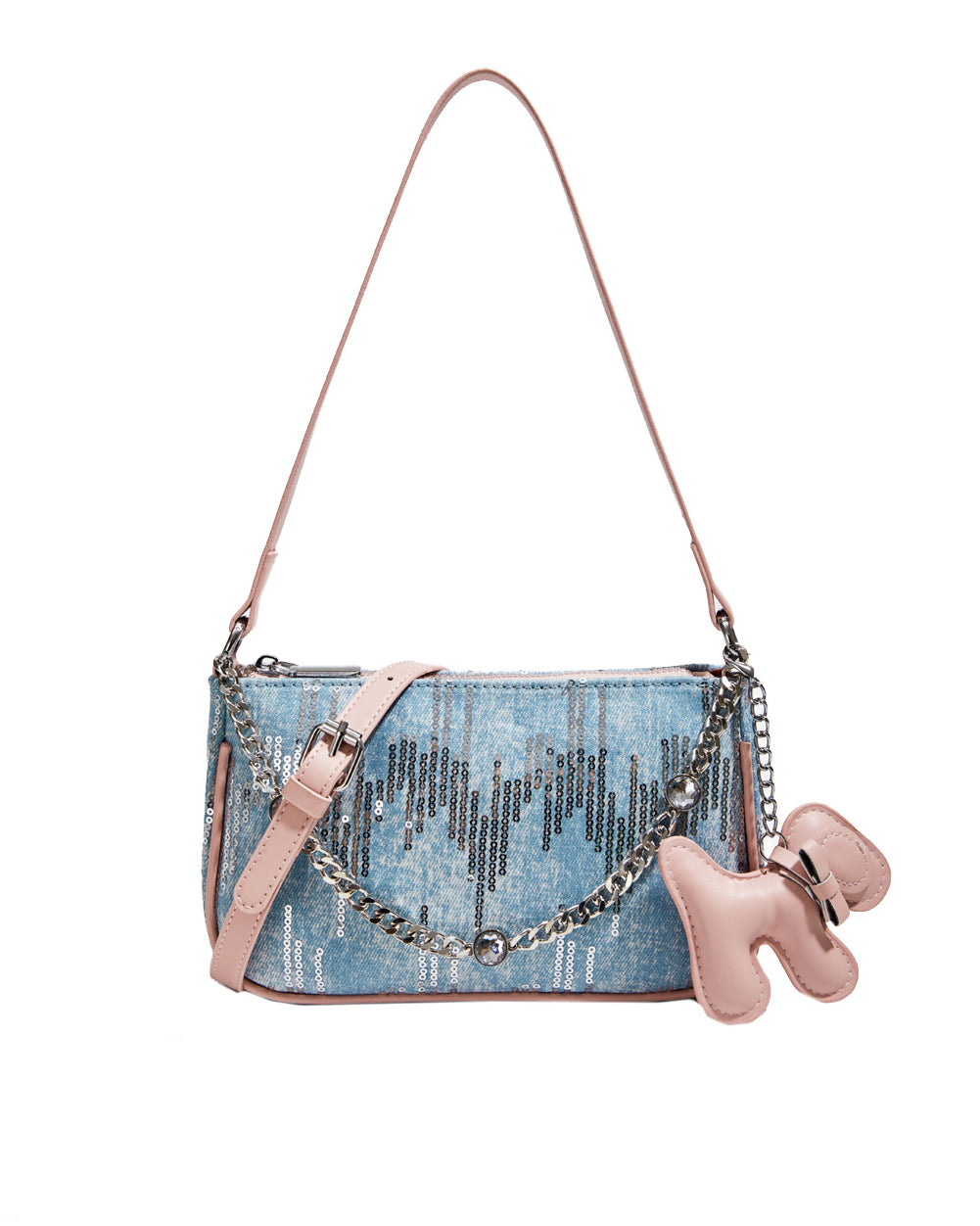 Sequined Denim Handle Underarm Shoulder Bag