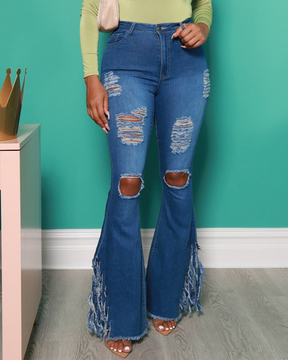 Slim-Fit Ripped Fringed Jeans