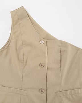 Cotton and Linen Sleeveless Vest With Irregular Collar Suit